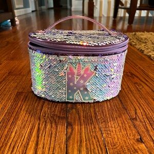 Justice zippered makeup carrying case initial K, Purple Sequin Unicorn